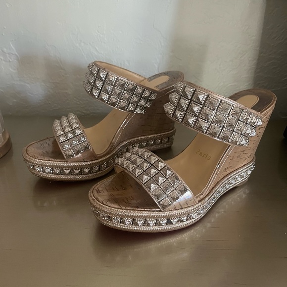 Christian Louboutin Ecu 120 Spike Red Sole Slide Espadrilles - Picture 3 of 5